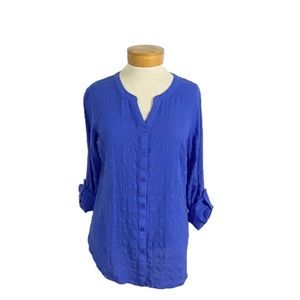 Talbots S Blue V-neck Button Down Cotton Top